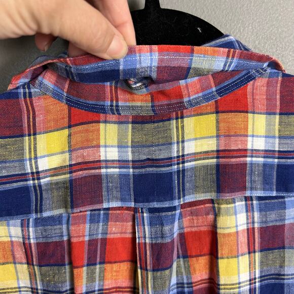 Ralph Lauren Short Sleeve Shirt Large Linen Madras Plaid Red preppy golf Chore - Picture 6 of 10